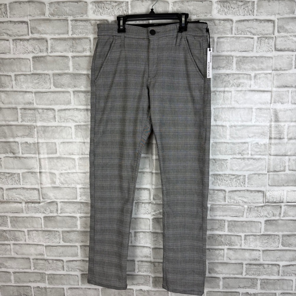 Fried Denim Slim Fit Tech Stretch Waist Grey Glen Plaid Pants 34 x 30 NWT